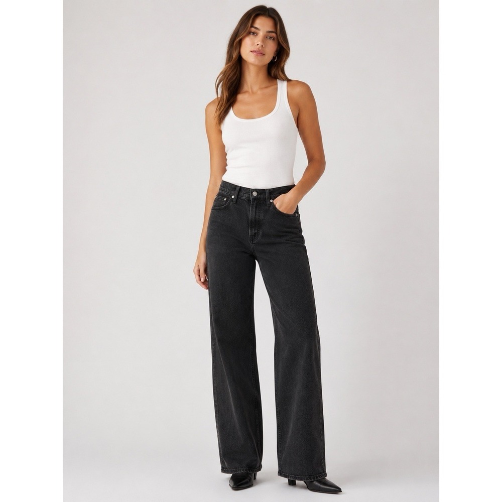 Madewell Perfect‎ Vintage Wide Leg Jeans Black Wash Womens 28x28 High Rise